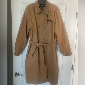 Denim&Co Tan Double-Breasted Trench Coat Size Large